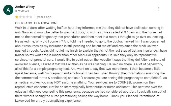 Planned Parenthood Lakewood California Patient Reviews