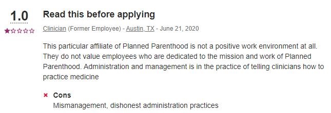Planned Parenthood Austin Texas Employee Reviews