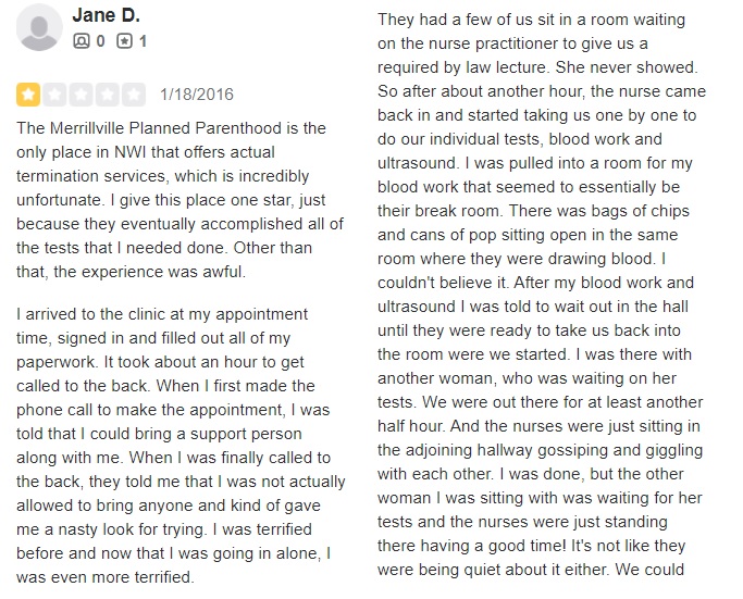 Planned Parenthood Merrillville Indiana Patient Reviews
