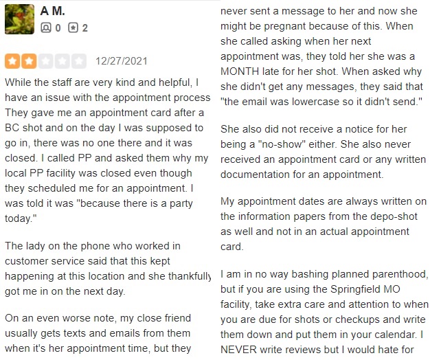 Planned Parenthood Springfield Missouri Patient Reviews